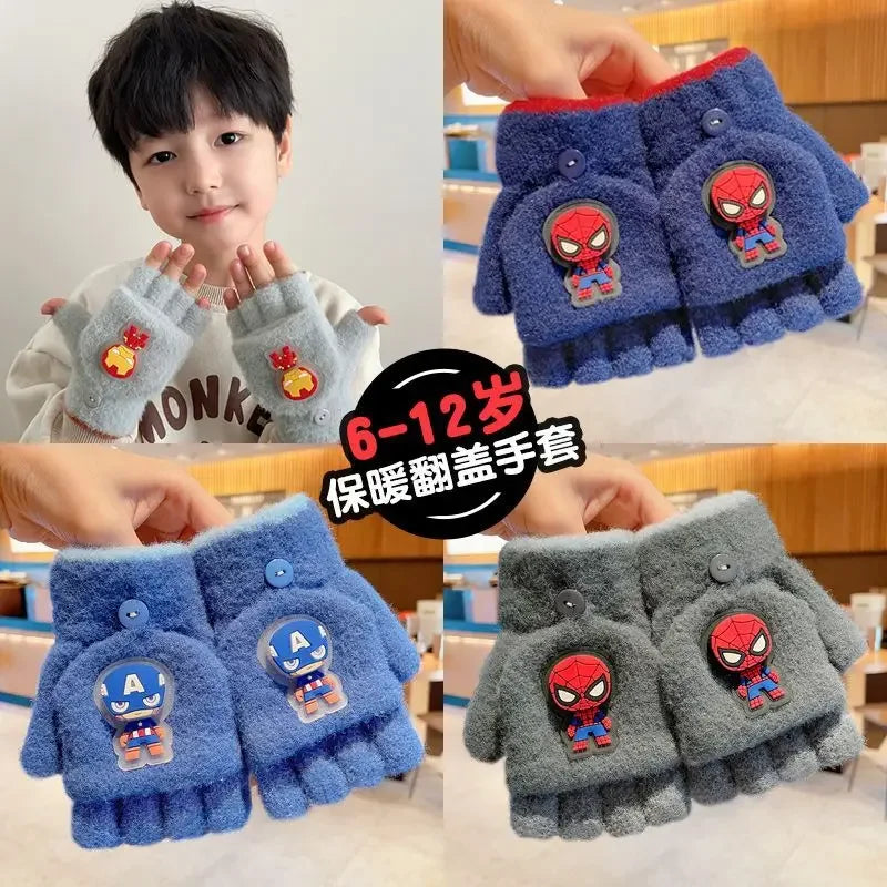 Marvel Comics Spider-Man Iron Man Children's Flip-Up Half-Finger Five-Finger Gloves - Image 2